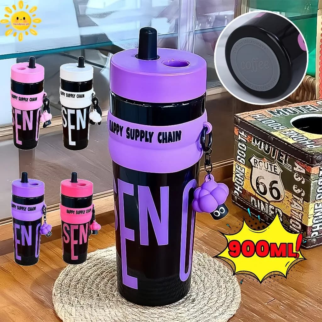 Check out 900ML Large Capacity Straw Cup Tumbler Dopamin Portable Leakproof Outdoor Water Bottle With Handle