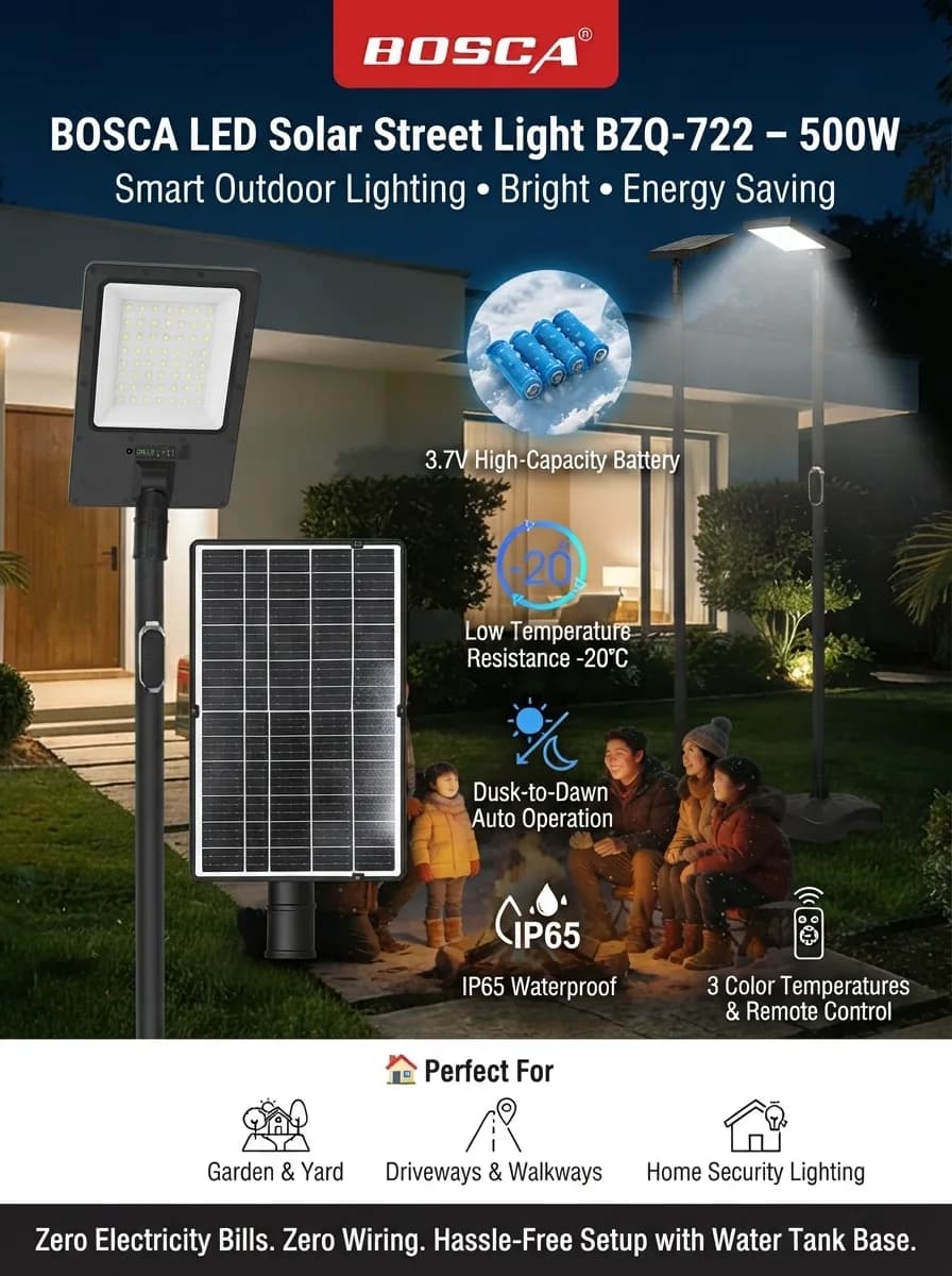 Huwag nang magbayad ng electric bill! βοΈπ‘ I-upgrade ang iyong garden at home security gamit ang BOSCA LED Solar Street Light BZQ-722. Super bright, IP65 waterproof, at kayang-kaya ang lamig! Madali pang i-setup, zero wiring pa! π πΏ Order na!