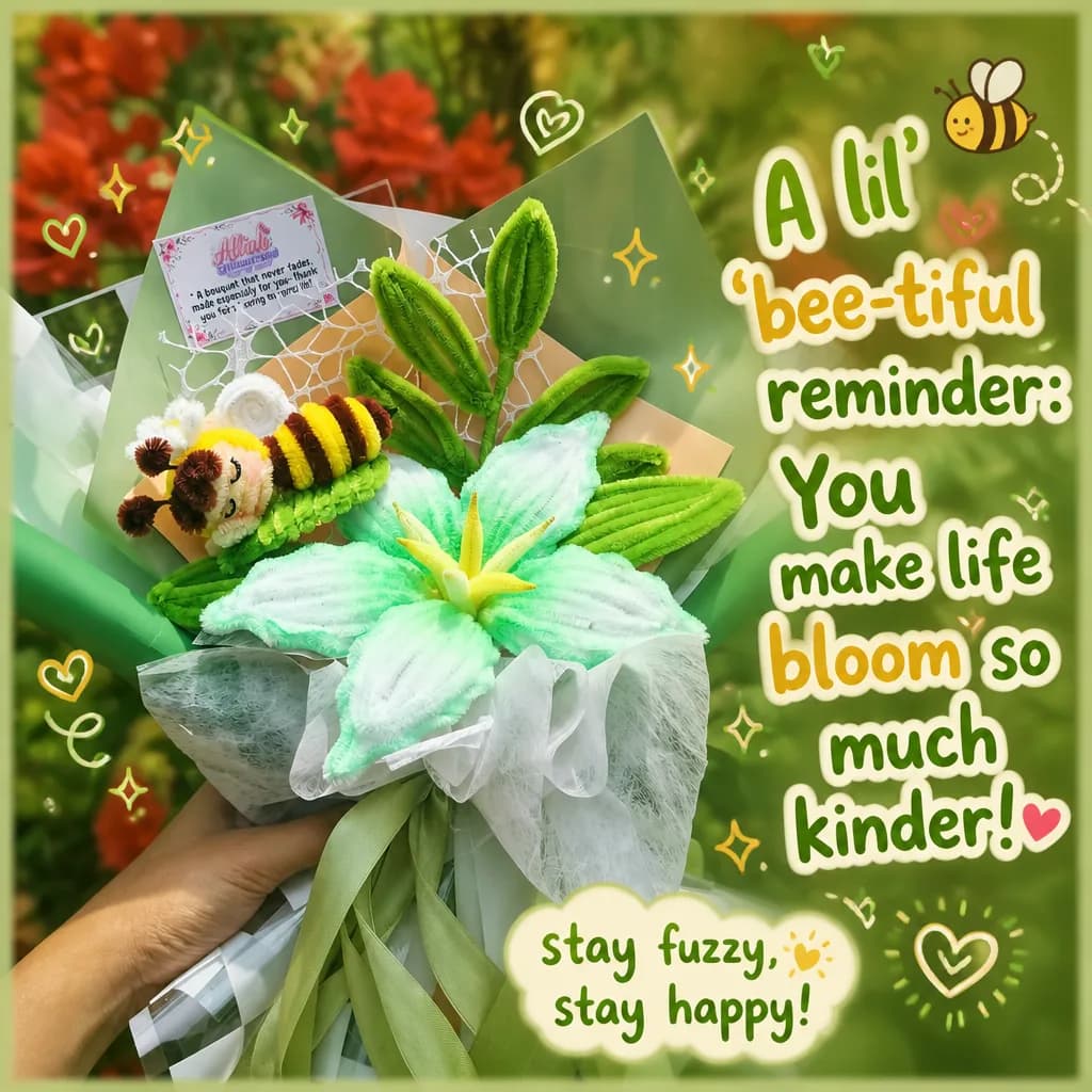 "A lil' 'bee-tiful reminder : You make life bloom so much kinder❤️ stay fuzzy and stay happy☺️