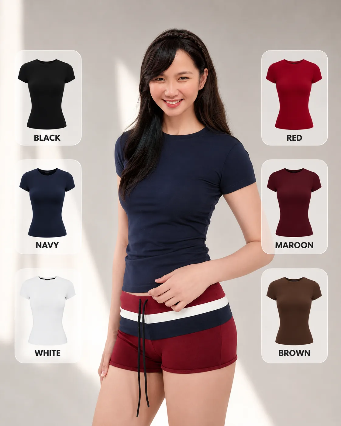 VISUKING Women's Short-Sleeved High Quality T-Shirt Simple Basic Solid Color Top