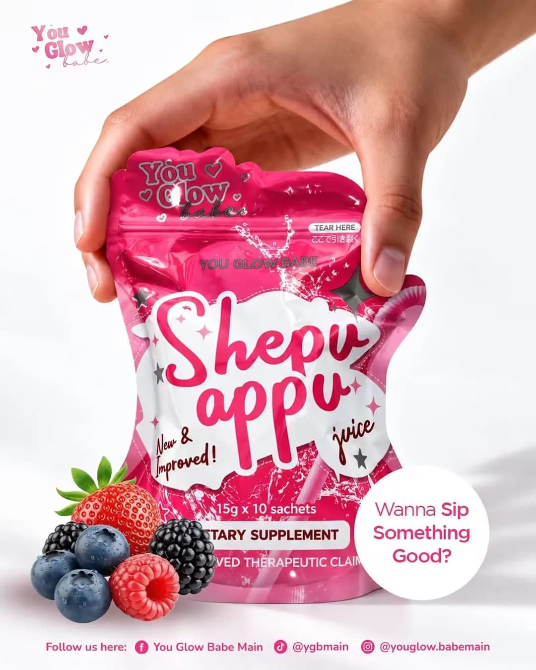 Wanna sip something good today? 👀✨ Gawing mas masarap ang everyday routine with NEW & IMPROVED Shepu Appu Juice Mixed Berries! 🥤💗 May L-Carnitine + Glutathione, Vitamin C, Prebiotics + Probiotics, at Stevia-sweetened para mas enjoyable ang bawat sip.😍 #YouGlowBabe #AlagangYouGlowBabe #ygb #ShepuAppu #BeautyObsessionAvenue #BeautyObsessionAvenueAffiliates #BOAAfilliates