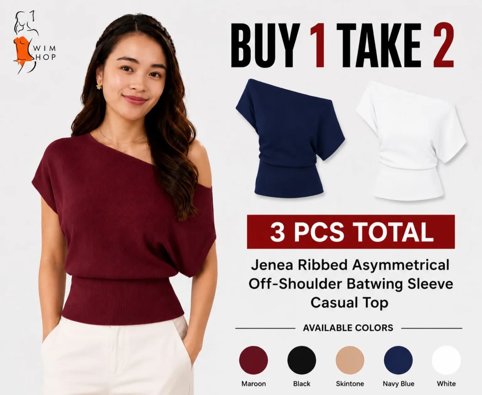 Maroon Off-Shoulder Top – Buy 1 Take 2 ”