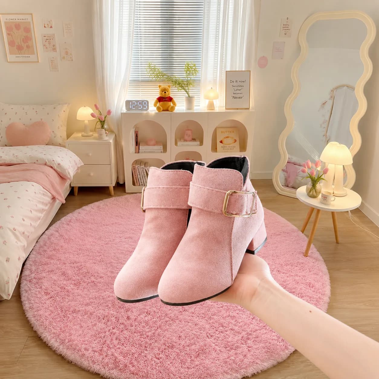 Girls Boots Red Fashion Suede High Heels Martin Boots 3-12Yrs Kids Black Single Shoes British Style