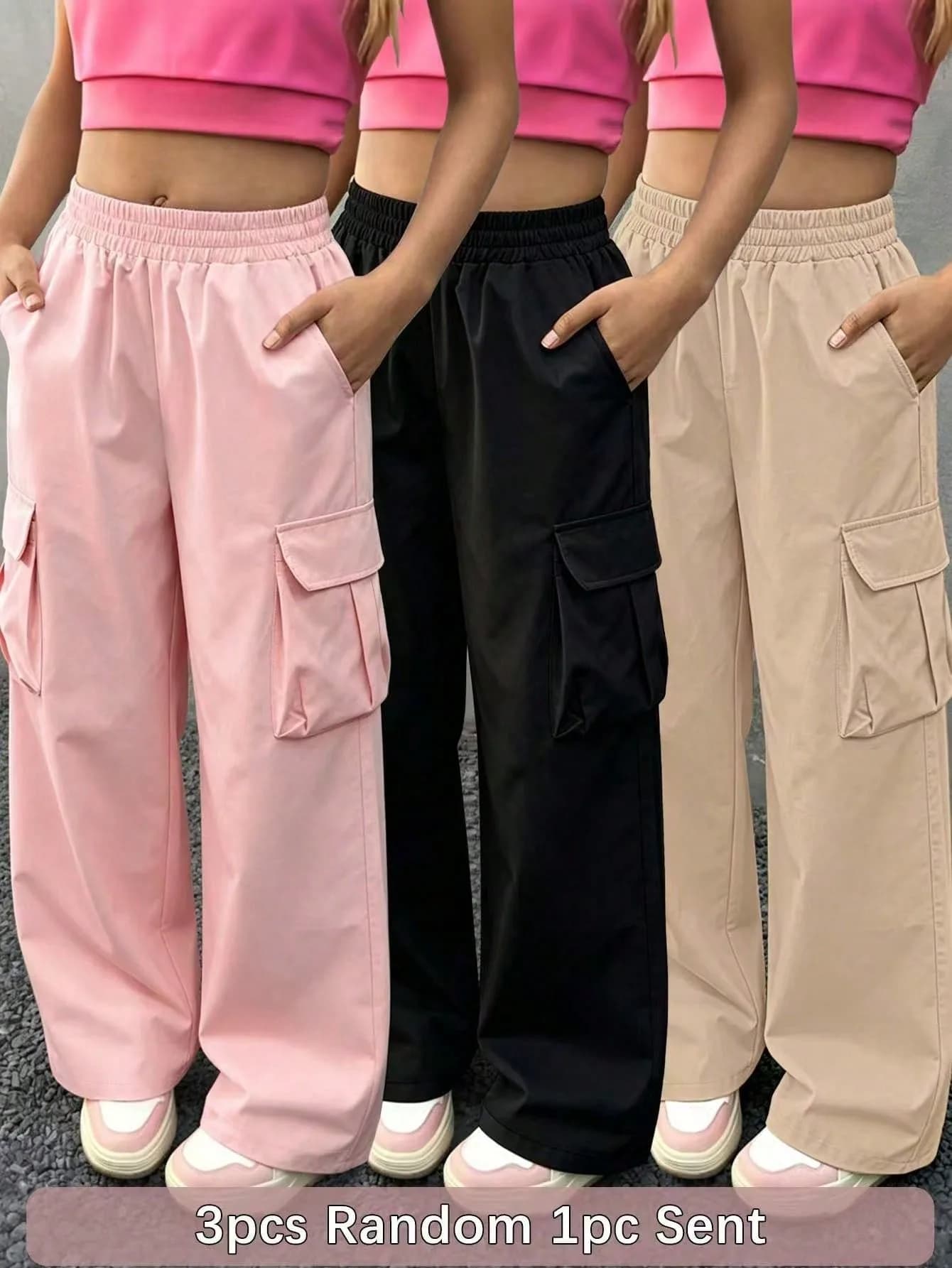 Multi-Pocket Elastic Waist School Uniform Long Pants