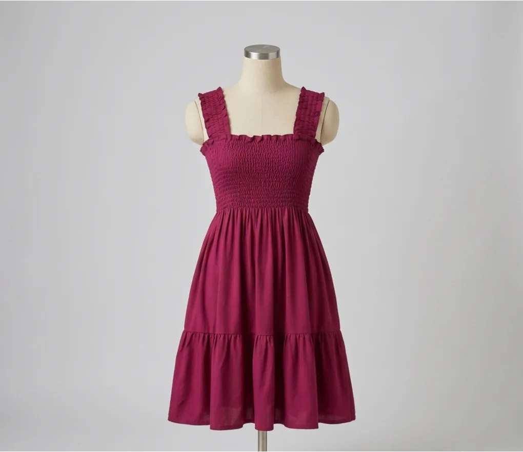 Mini Plain Wide Strap Smocking Dress