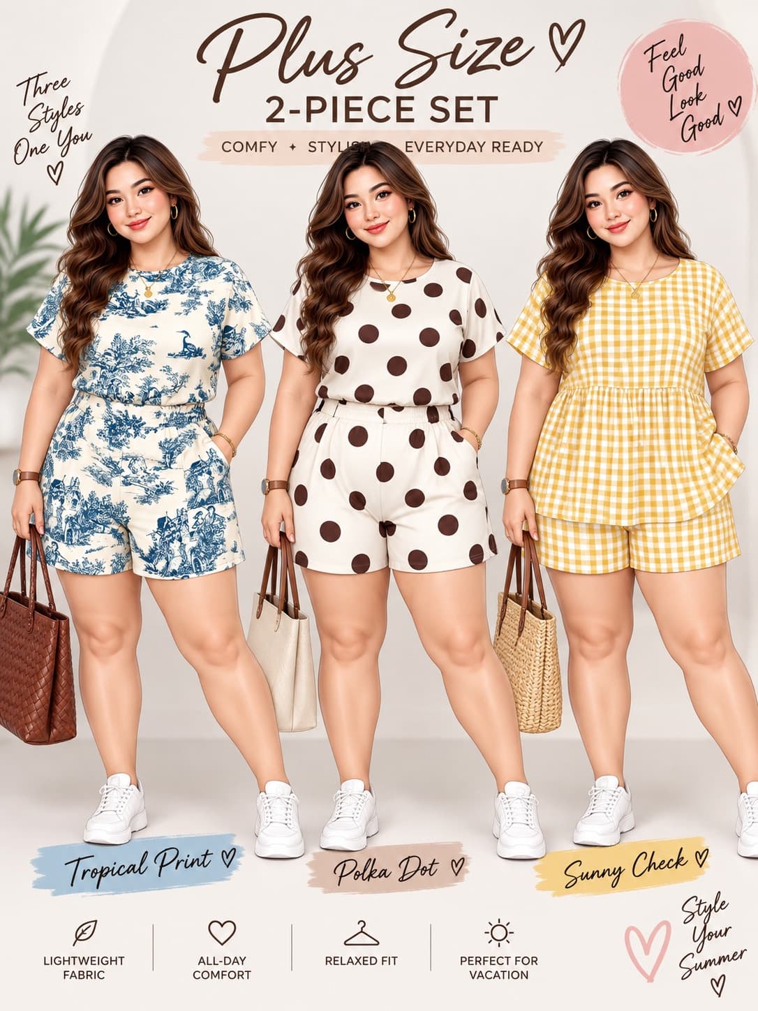 Plus Size Womenβs 2-Piece Set β Stylish Printed Casual Summer Outfit Comfy and stylish 2-piece set perfect for everyday wear, outings, travel, and summer vacations!