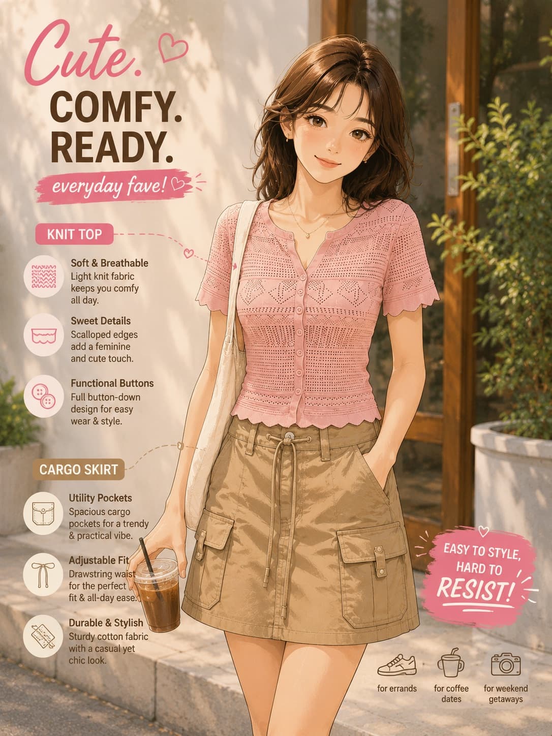 Cute, Comfy & Ready! πβ¨ From casual days to coffee dates, this cute knit top + cargo shorts combo is an easy fave! Pair it with sandals, doll shoes, or rubber shoes for effortless everyday style. ποΈπ