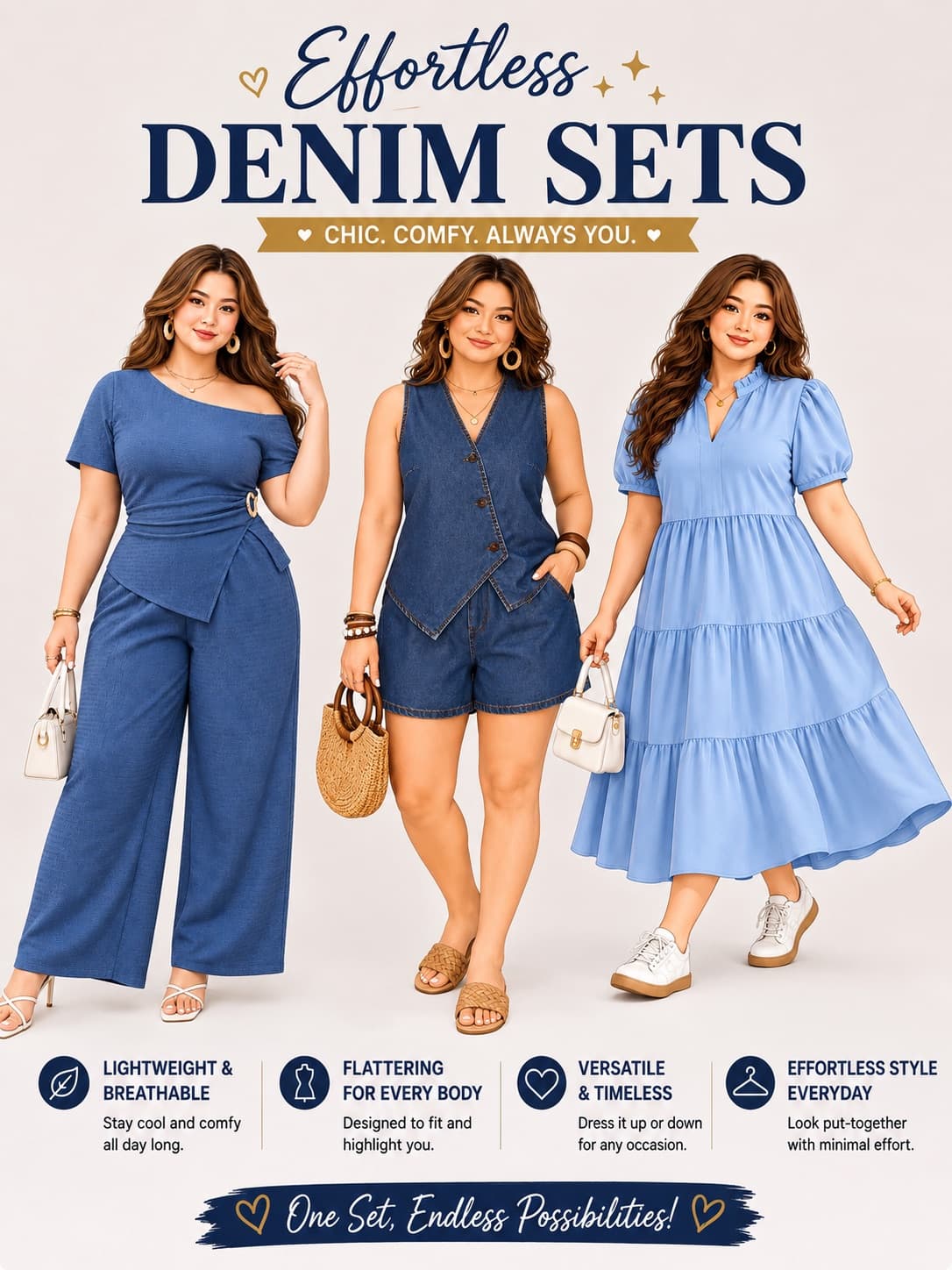 Effortless Denim – Chic & Comfy Step out in effortless style! 💙 Chic denim-inspired sets made for comfort, confidence & easy everyday wear. Perfect for casual days, dates & outings.
