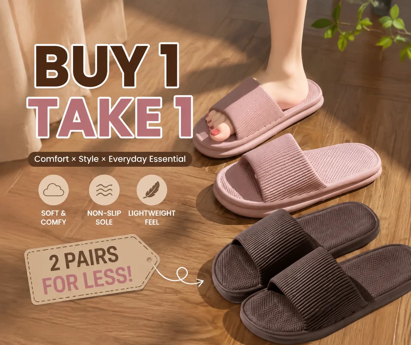 Your everyday comfy slides are here! 🩴✨ BUY 1 TAKE 1? Say less! 😍 Sulit, stylish, at sobrang comfy 💗
