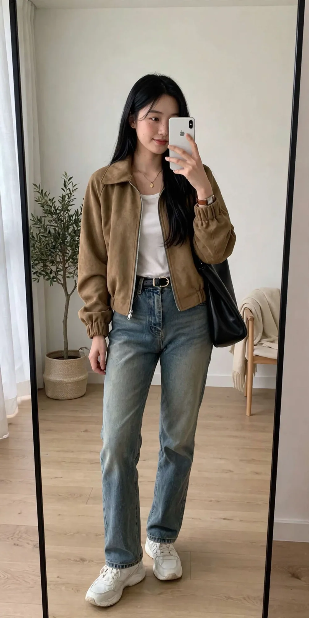 Lovito Brown Suede Jacket for Women - Cropped Bomber Jacket Korean Style Casual Outerwear