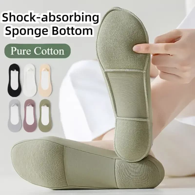 3Pairs Ice Silk Boat Socks for Women Thick Sponge Bottom Sweat Absorption Shockproof Anti Slip Silicone High Heel Invisible Socks Winway