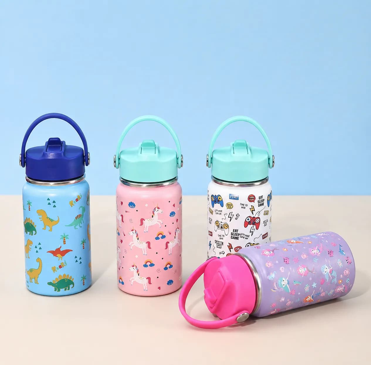 Sunny 350ml 12oz Water Bottle for Kids Cute, Durable, with Straw and Storage Bag 304 Stainless Steel